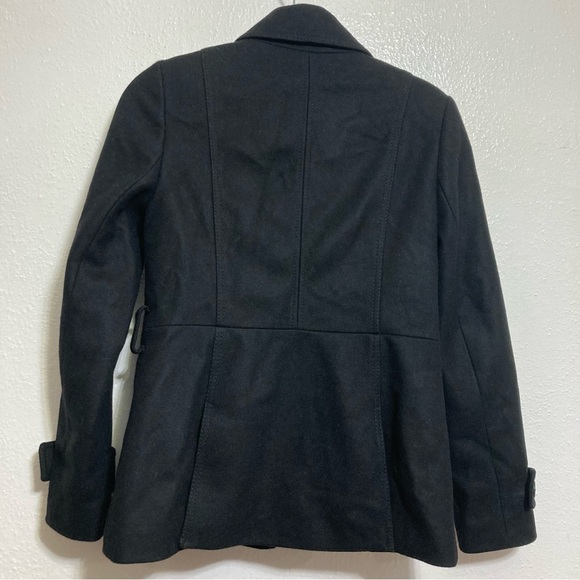 Banana Republic Black Melton Lined Wool Short Trench Coat Size 2 Missing Belt - Picture 2 of 9